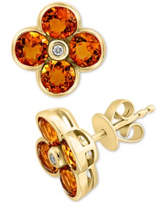EFFY&reg; London Blue Topaz (2-5/8 ct. t.w.) & Diamond Accent Flower Stud Earrings in 14k Yellow Gold (Also in Citrine)