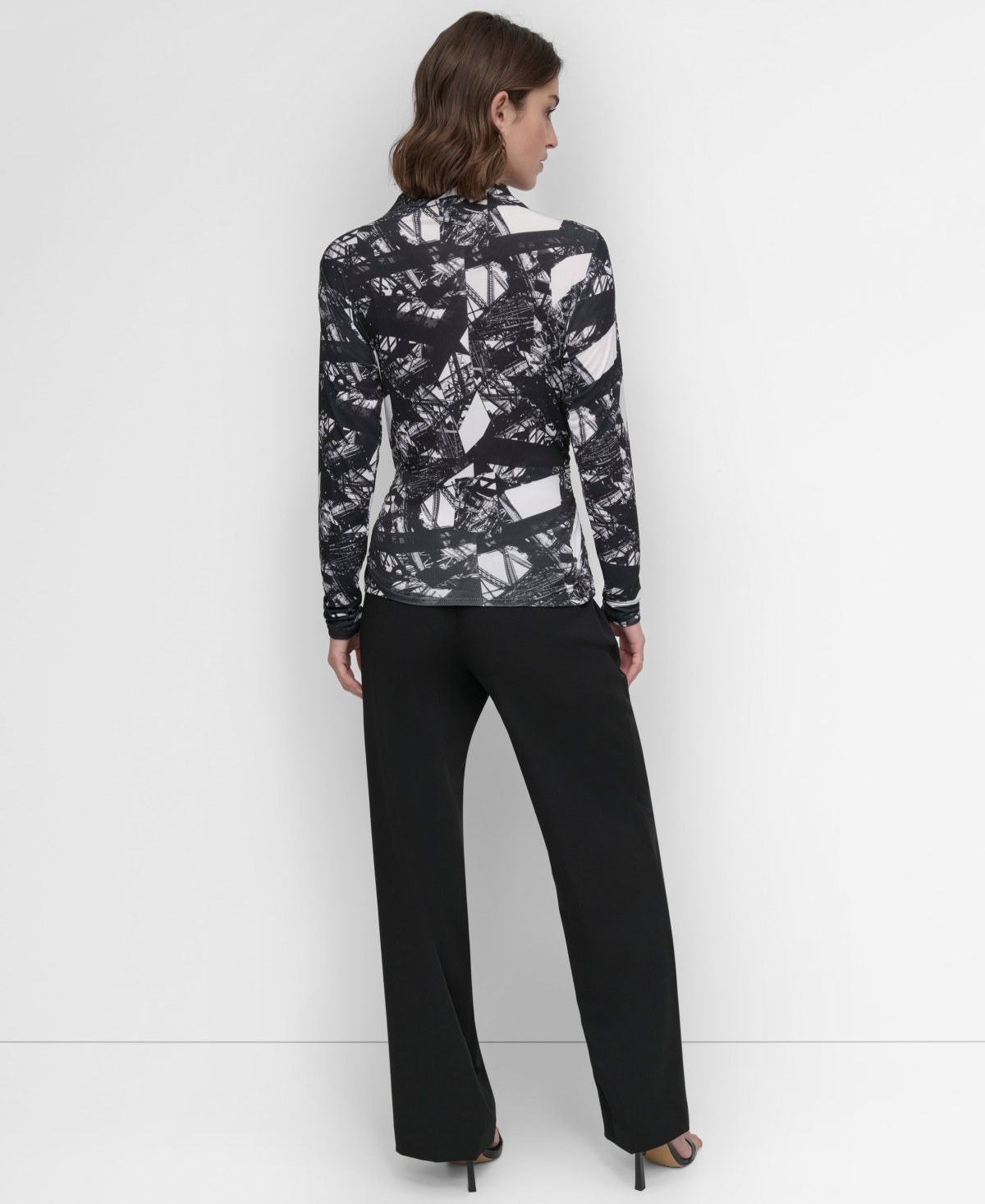 Dkny Women's Printed Mock Neck Mesh Top