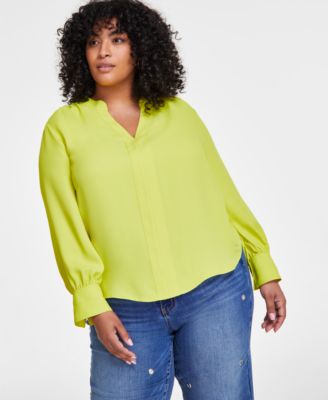 Vince Camuto - Plus Size Split-Neck Blouson-Sleeve Shirt