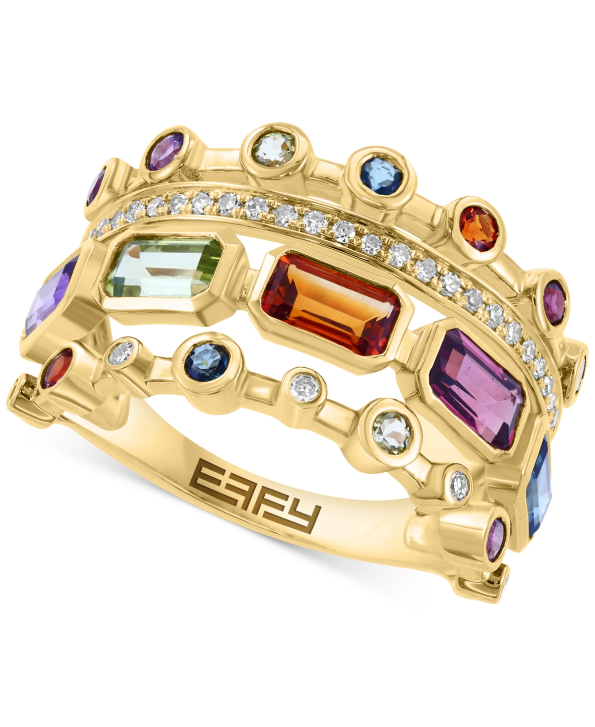 EFFY COLLECTION EFFY MULTI-GEMSTONE (2-1/10 CT. T.W.) & DIAMOND (1/8 CT. T.W.) MULTIROW STATEMENT RING IN 14K GOLD 