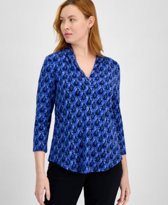 売れ筋商品|||ジェイエムコレクション カットソー トップス レディース Women's Printed 3/4 Sleeve V-Neck Knit Top, Exclusively at Macy's Black Medallion Combo JM Collection Women's Printed 3/4 Sleeve V-Neck Knit Top