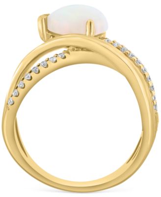 EFFY&reg; Ethiopian Opal (1-1/6 ct. t.w.) & Diamond (1/5 ct. t.w) Crisscross Statement Ring in 14k Yellow Gold