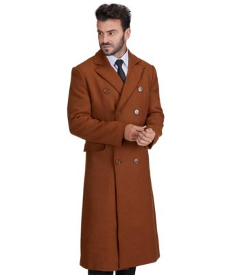 Men's Double-Breasted Knee Length Wool Blend Three Button Long Overcoat Top Coat