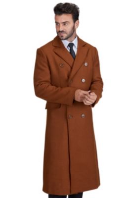 Big & Tall Double-Breasted Knee Length Wool Blend Three Button Long Overcoat Top Coat