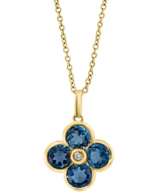 EFFY Collection - London Blue Topaz (2-1/3 ct. t.w.) & Diamond Accent Flower 18" Pendant Necklace in 14k Yellow Gold (Also in Citrine)