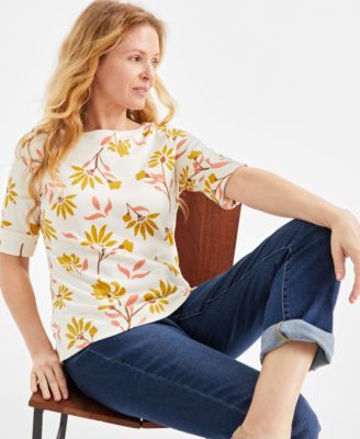 Style & Co - Women's Floral-Print Boat-Neck T-Shirt