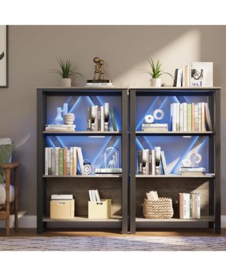4 Tier Bookshelf with LED Lights, Bookcase with Open Display Shelves, Wood and Metal Standing Bookshelf