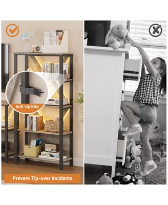 5 Tier Bookshelf with LED Lights, Bookcase with Open Display Shelves, Wood and Metal Standing Bookshelf