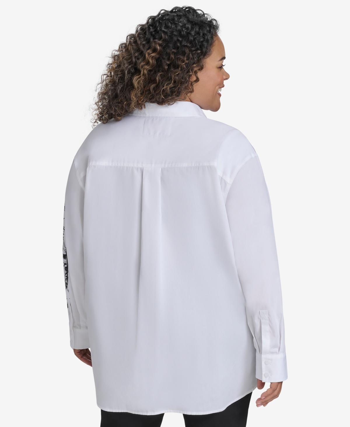Shop Karl Lagerfeld Plus Size Sketch Girl Embellished Printed Cotton Button-front Shirt, Exclusively At Macy's In White