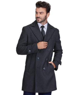 Men's Double Breasted Pea Coat Wool Blend Dress Peacoat