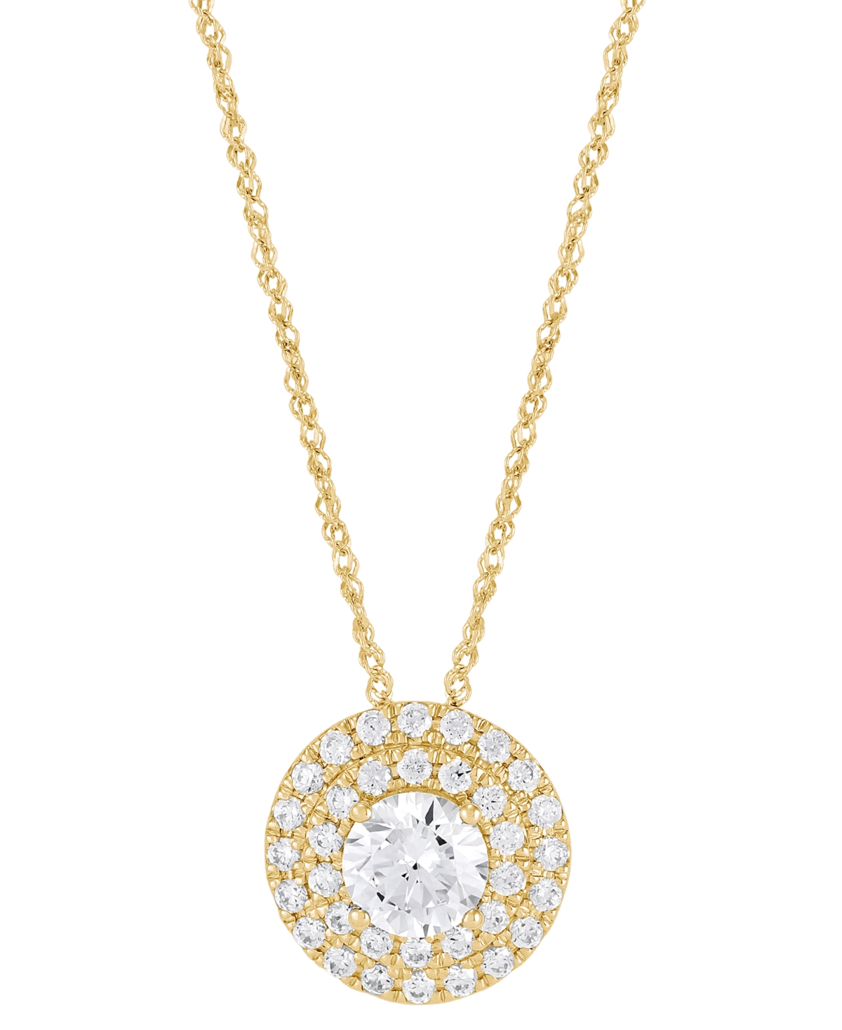 Lab Grown Diamond Double Halo Pendant Necklace (1-1/2 ct. t.w.) in 14k White or Yellow Gold, 16" + 2" extender - Yellow Gold