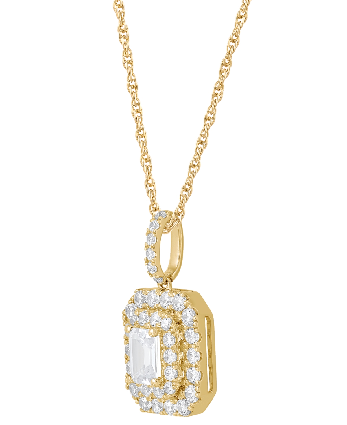 Grown With Love Lab Grown Diamond Emerald-cut & Round Halo 18" Pendant Necklace (1-1/4 Ct. T.w.) In 14k White Or Yel In Yellow Gold