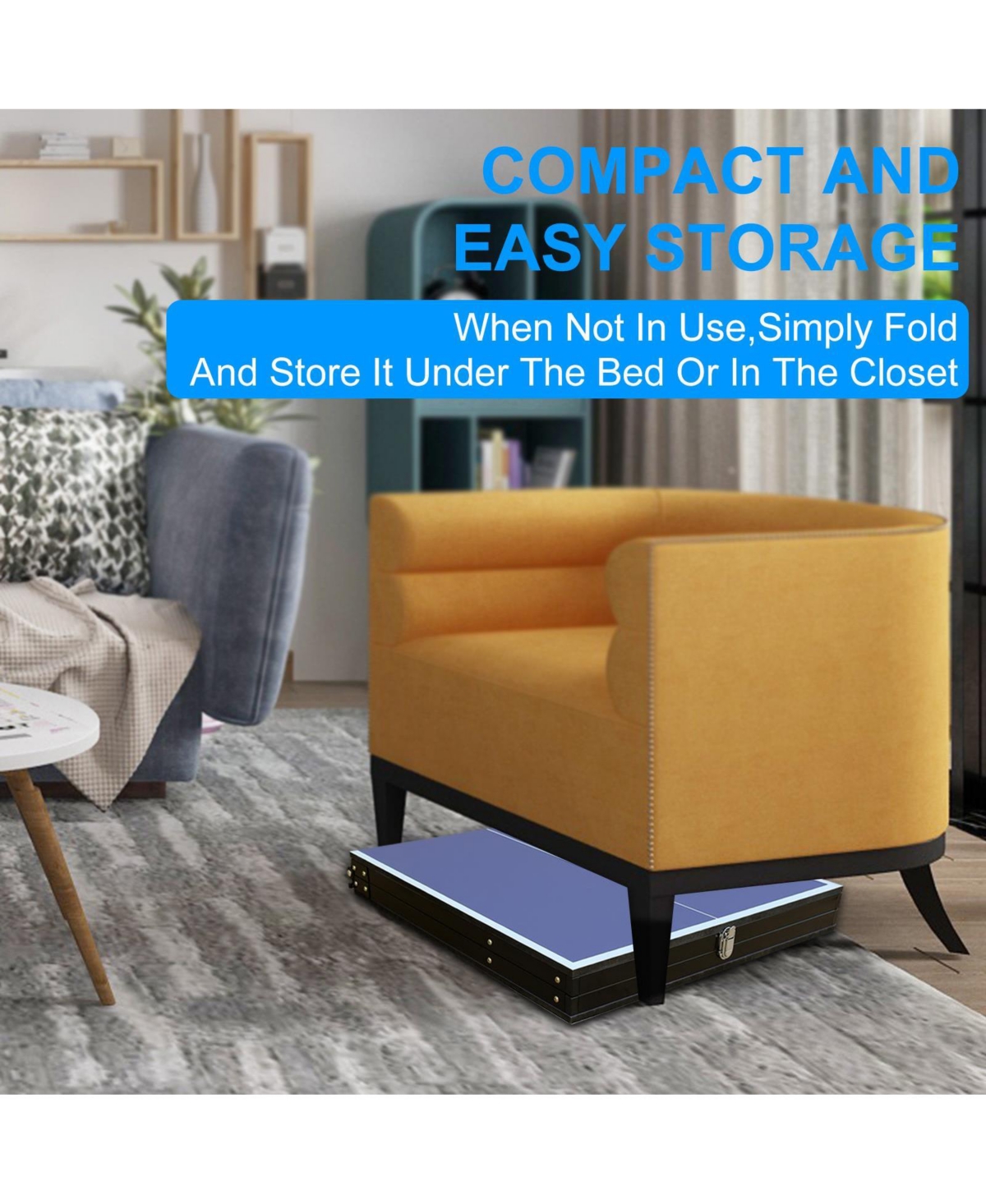 Slickblue Foldable & Portable Table Tennis Table Set –Ping Pong Table with Net & 2 Paddles for Indoor/Outdoor Games - Blue