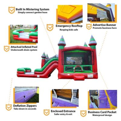 Midnight Commercial Grade Bounce House Water Slide Combo with Pool for Kids and Adults (with Blower), Basketball Hoop, Wet Dry Use, Outdoor Indoor, Birthday Party, Rental Quality
