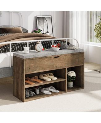 Storage Bench, Shoe Bench with Cushion, Entryway Bench with Lift-Top Storage Box & 2 Tiers Open Shoe Rack