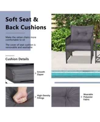 3 Piece Patio Rattan Furniture Set with Acacia Wood Tabletop