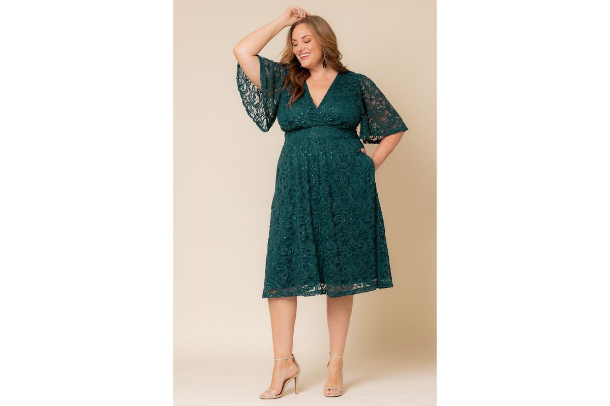 Kiyonna Plus Size Starry Sequined Lace Cocktail Dress