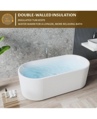 67" Acrylic Freestanding Bathtub, V-Shaped Soaking Tub with Pleated Design, Chrome Drain, Slotted Overflow, CUPC Certified
