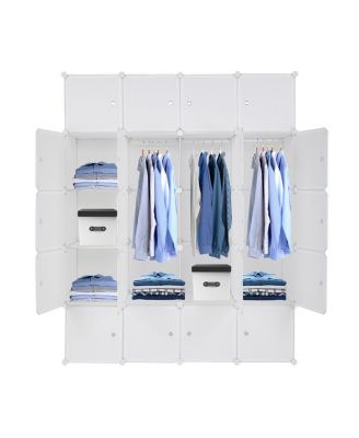 20-Cube Stackable Plastic Organizer Shelves, Multifunctional Modular Closet Cabinet with Hanging Rod in White