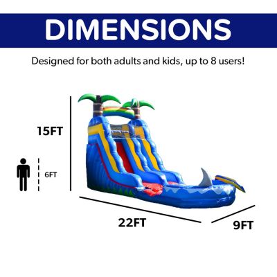 HeroKiddo 15  Ocean Shark Commercial Grade Water Slide with Splash Pool for Kids and Adults (with Blower), Wet Dry Combo, Big Inflatable, Outdoor Indoor, Birthday Party Rental