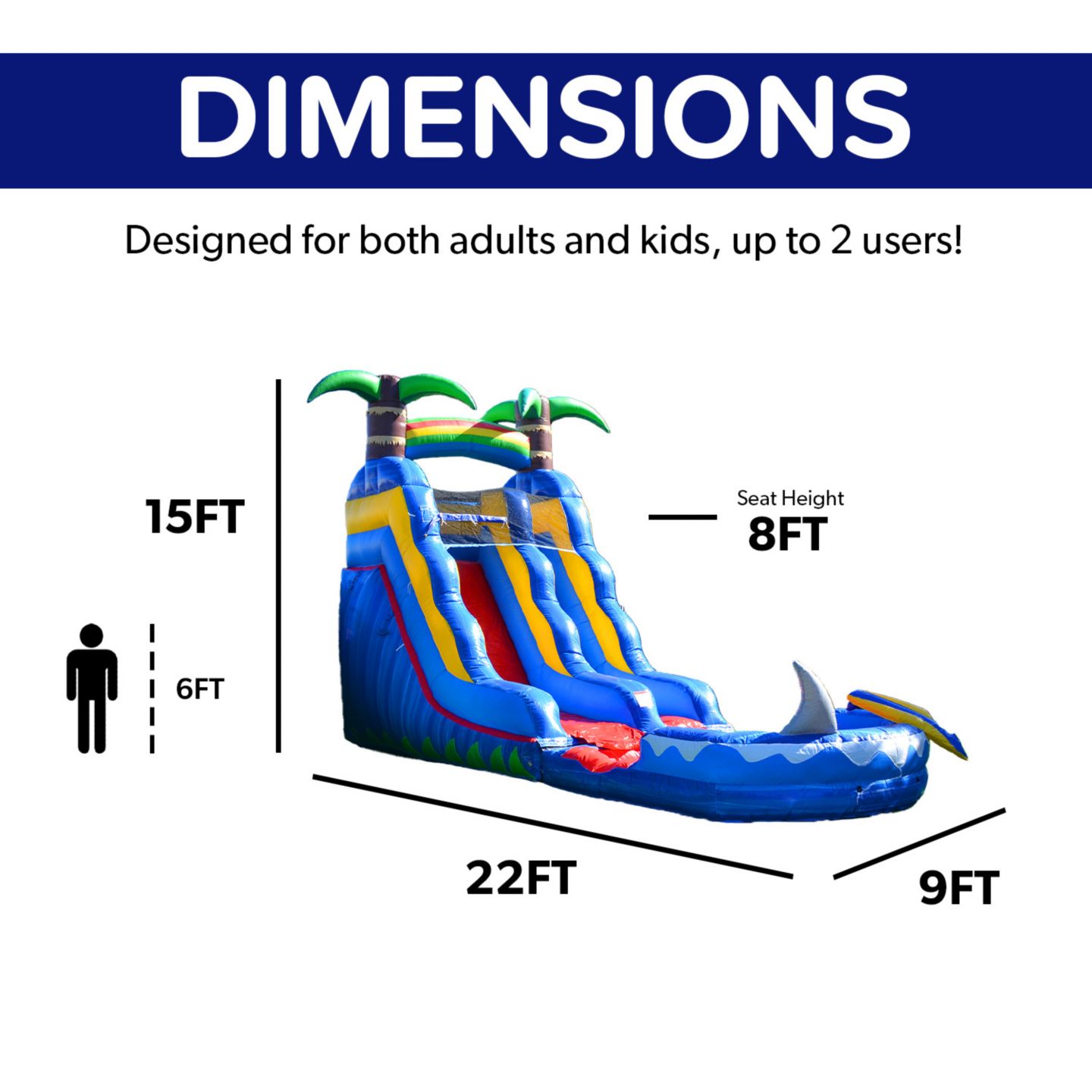 Детская игрушка HERO Kiddo 15 Ocean Shark Inflatable Water Slide with Splash Pool, For up to 2 Players, Ages 3+, цвет: Зелёный — фото 6