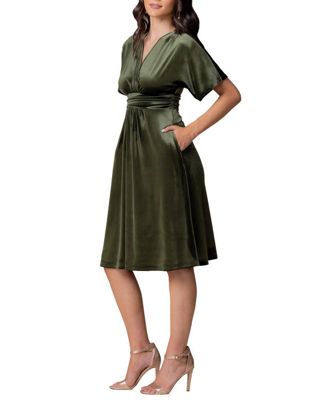 Women's Angelic Velvet Midi Cocktail Dress with Pockets