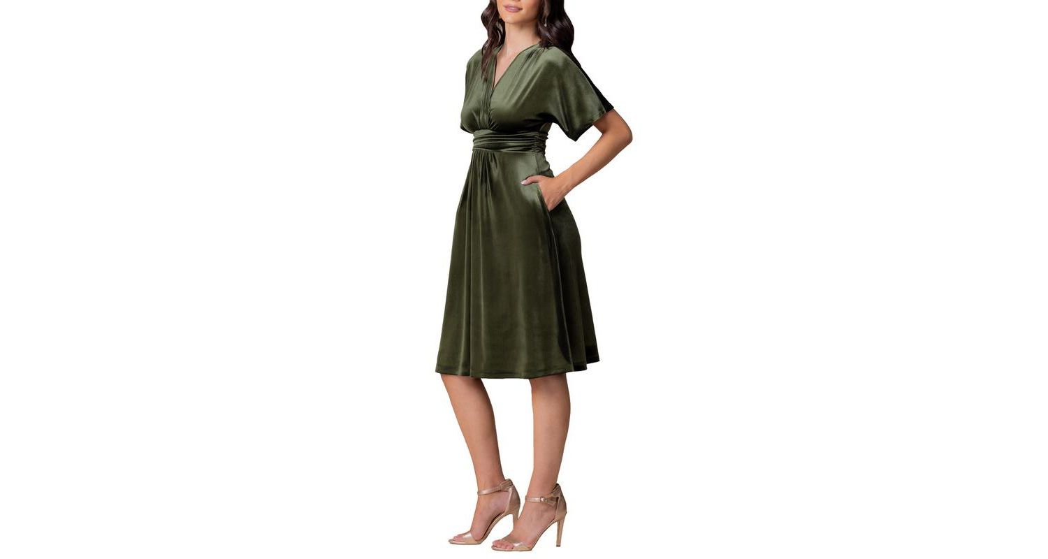 Women's Angelic Velvet Midi Cocktail Dress with Pockets