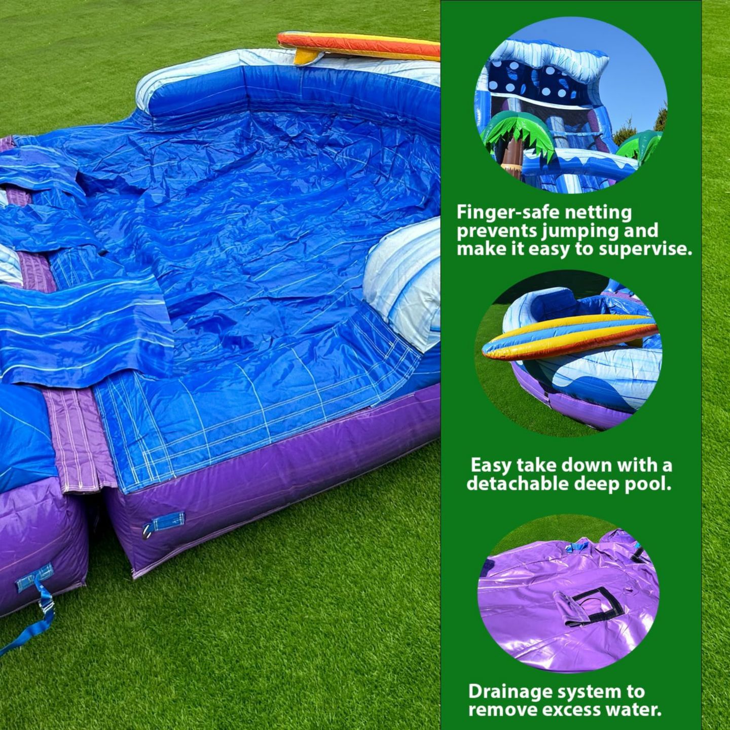 Детская игрушка Xjump 17 Surf Beach Dual-Lane Inflatable Water Slide with Splash Pool, For Up to 2 Players, Ages 15+, цвет: Зелёный — фото 4