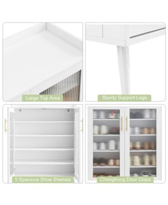 40" Wood & Metal 5-Tier Shoe Cabinet with Glass Doors & Adjustable Shelves for Entryway Storage