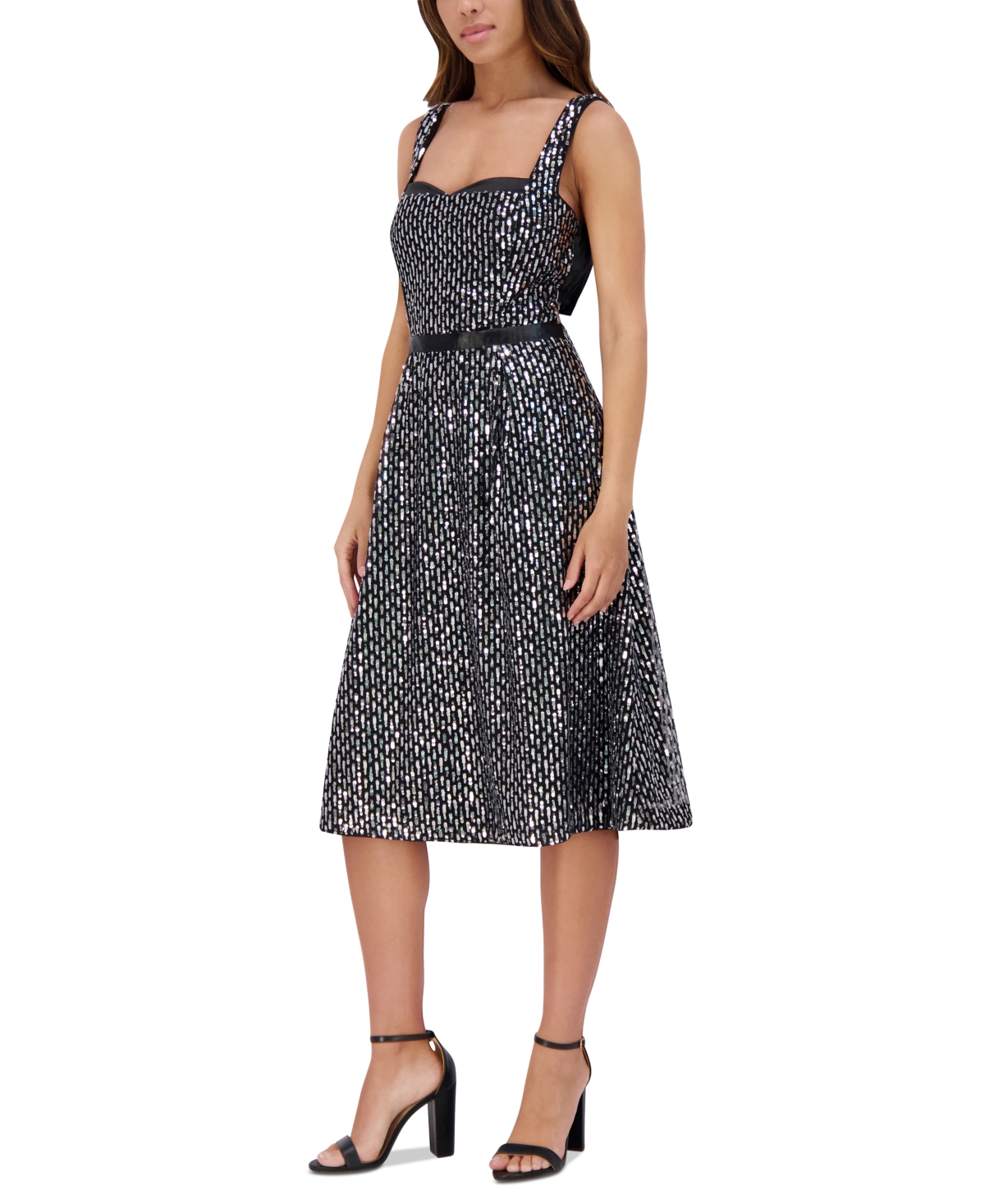 kensie Women's Sequin-Mesh Matte-Satin Midi Dress