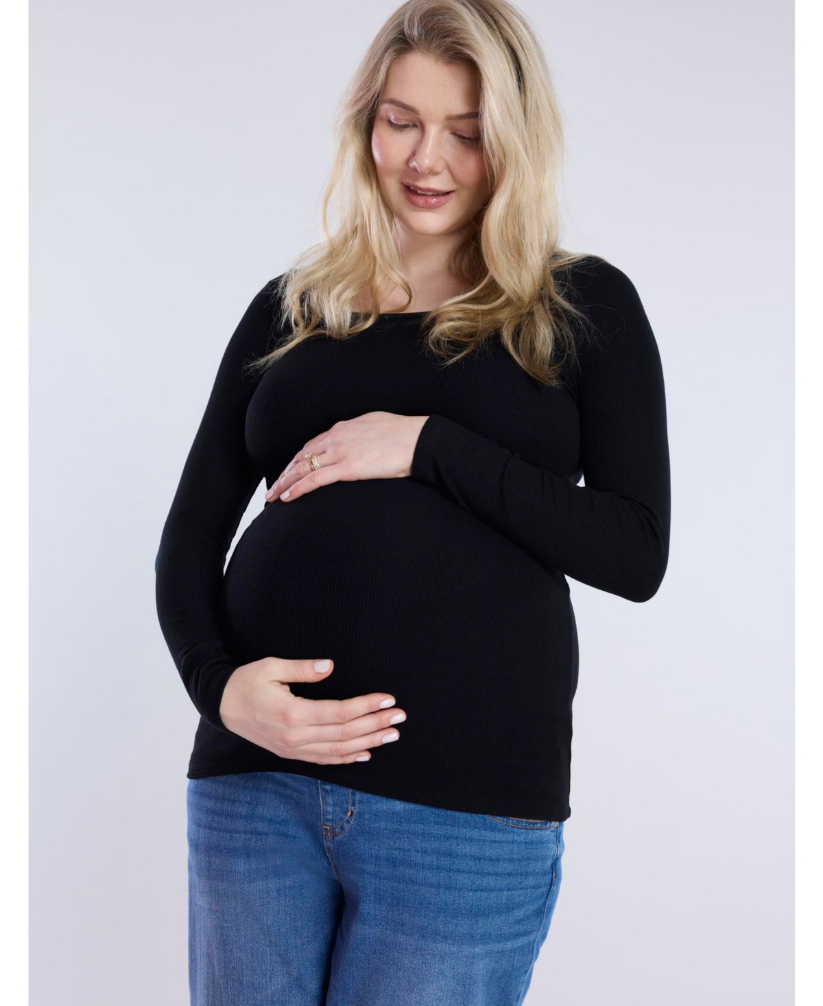 Women's Square Neck Rib Knit Long Sleeve Maternity Tee - Motherhood Maternity
