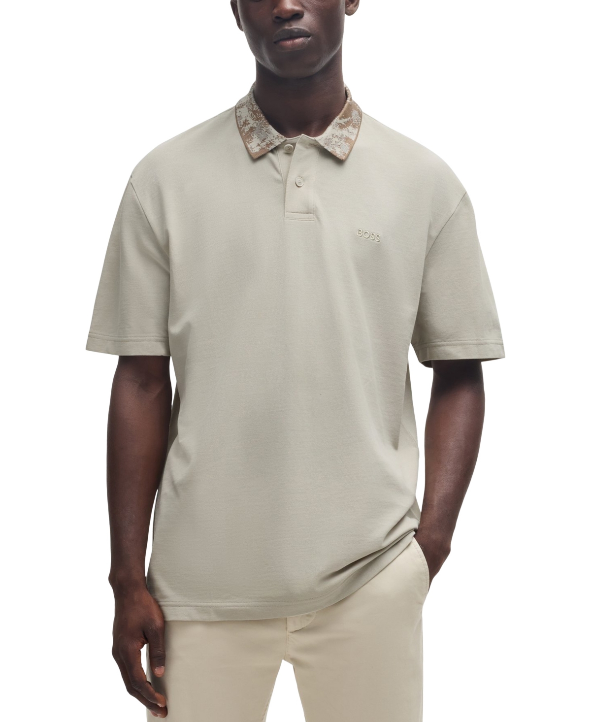 Shop Hugo Boss Boss By  Men's Jungle-artwork Pique Polo In Open Beige