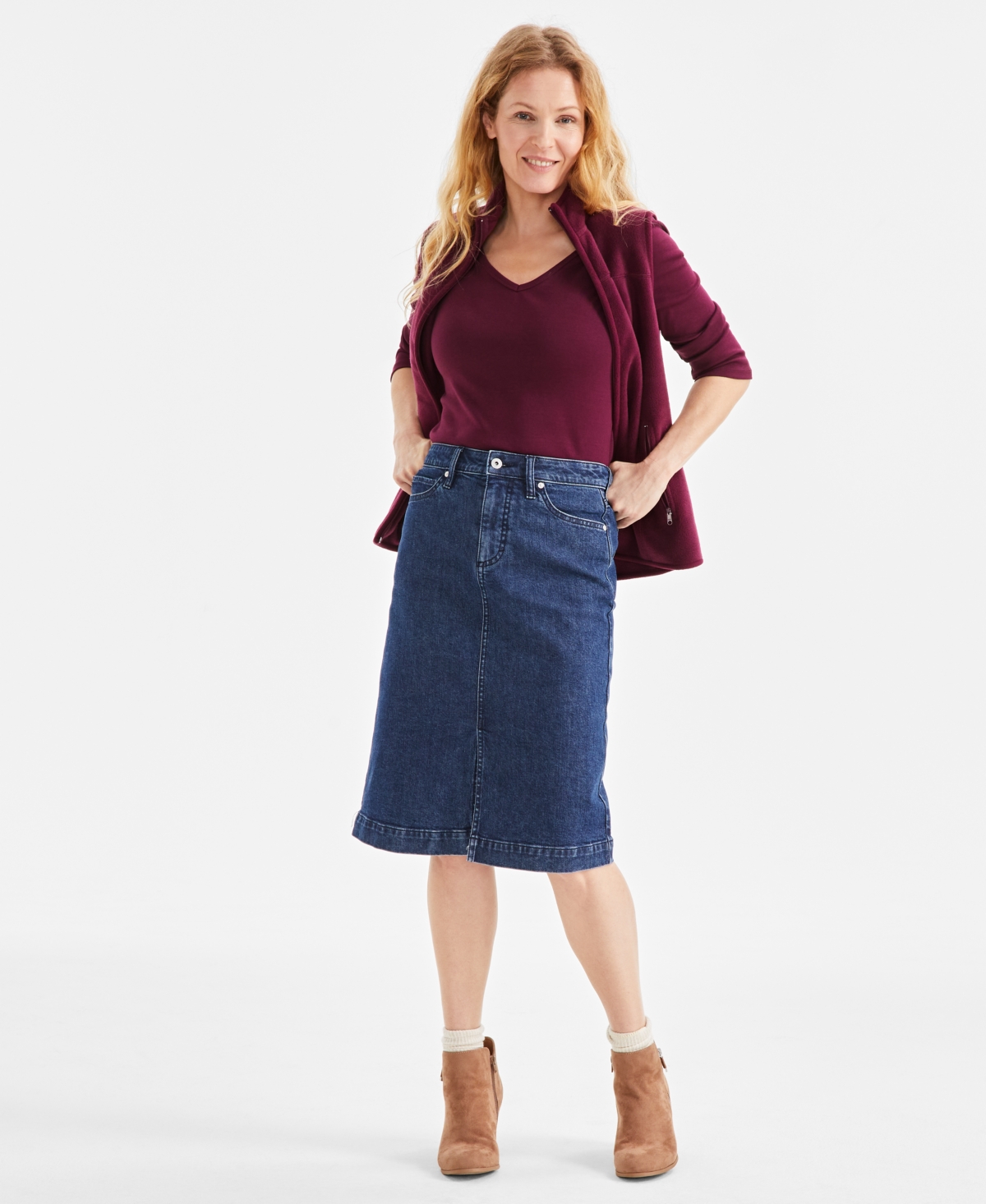 MACY'S WOMEN'S DENIM MIDI SKIRT, EXCLUSIVELY AT MACY'S 