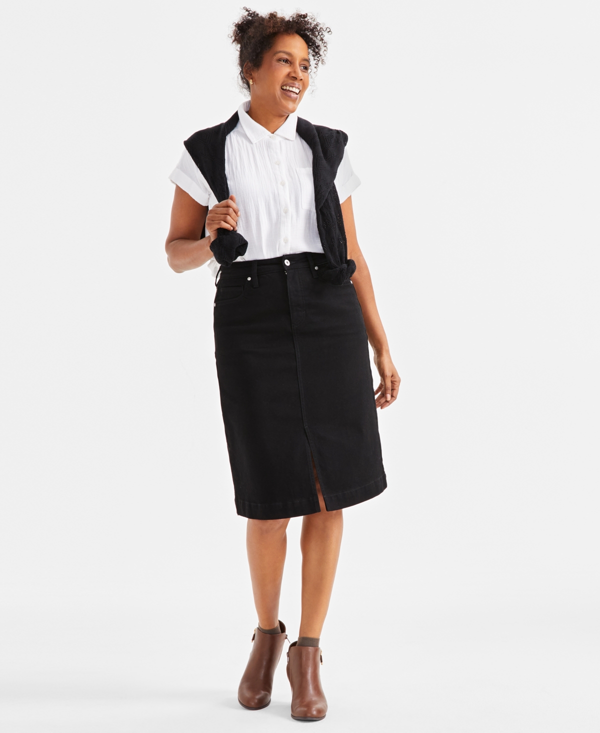 MACY'S WOMEN'S DENIM MIDI SKIRT, EXCLUSIVELY AT MACY'S 