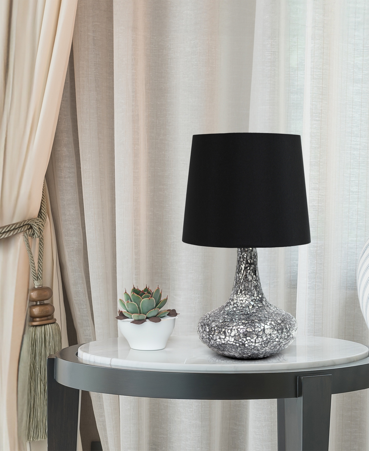Creekwood Home 14.17" Patchwork Crystal Glass Table Lamp In Black