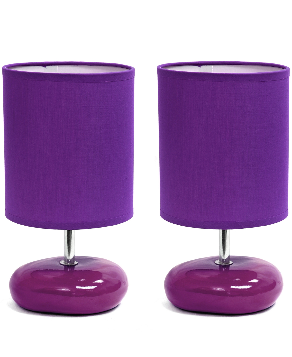 Creekwood Home 10.24" Traditional Mini Round Rock Table Lamp 2 Pack Set In Purple