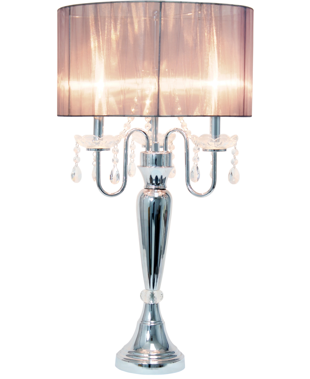 Lalia Home 31" Chrome Cascading Crystal Table Lamp In Chrome,gray Shade