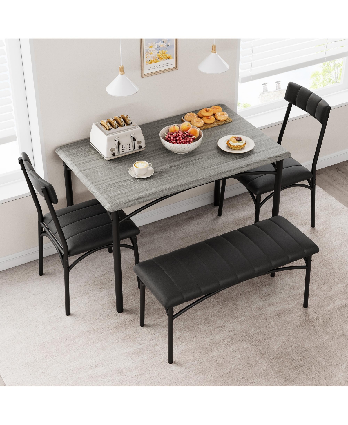 gaomon Dining Table Set for 4, Kitchen Table and Chairs for 4, Rectangular Kitchen Table Set , Dining Room Table Set- Grey