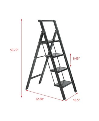 4 Aluminum Step Ladder, 4 Step Stool Folding Step Stool with Handrails, Sturdy Step Stool for Adult, Gorilla Ladders 500LBS Capacity Sturdy& Portable Ladder for Home Kitchen Library Office