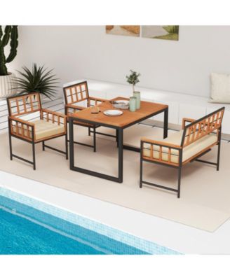 4 Pieces Acacia Wood Patio Dining Set with 1 Rectangular Table