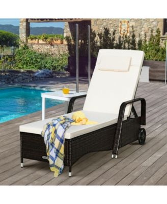 Outdoor Recliner Cushioned Chaise Lounge with Adjustable Backrest