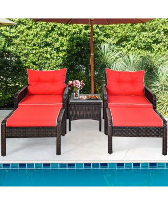 5 Pieces Patio Rattan Sofa Ottoman Furniture Set with Cushions