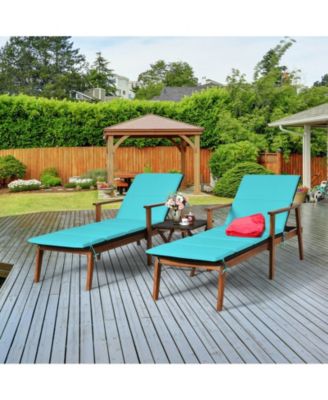 3 Pieces Portable Patio Cushioned Rattan Lounge Chair Set with Folding Table