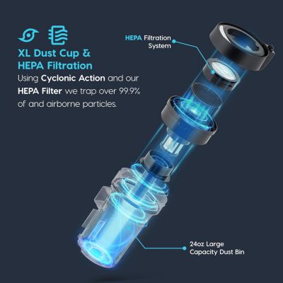 Cordless Stick Vacuum Cleaner 24oz Dust Cup - Black