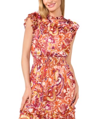 Women's Smocked-Waist Ruffle-Trim Midi Dress