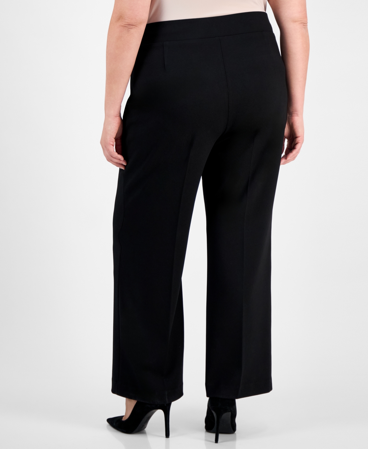 ANNE KLEIN PLUS SIZE PULL-ON WIDE-LEG CREPE PANTS 
