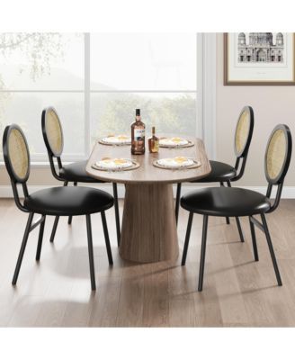 Dining Chairs Set of 4, Rattan Kitchen Chairs with Thicken Upholstered, Modern Dining Room Chairs Set of 4,Black