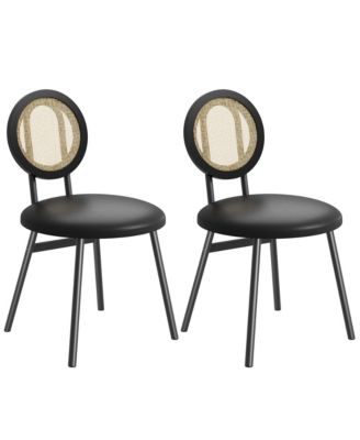 Dining Chairs Set of 2, Rattan Kitchen Chairs with Thicken Upholstered, Modern Dining Room Chairs Set of 2,Black