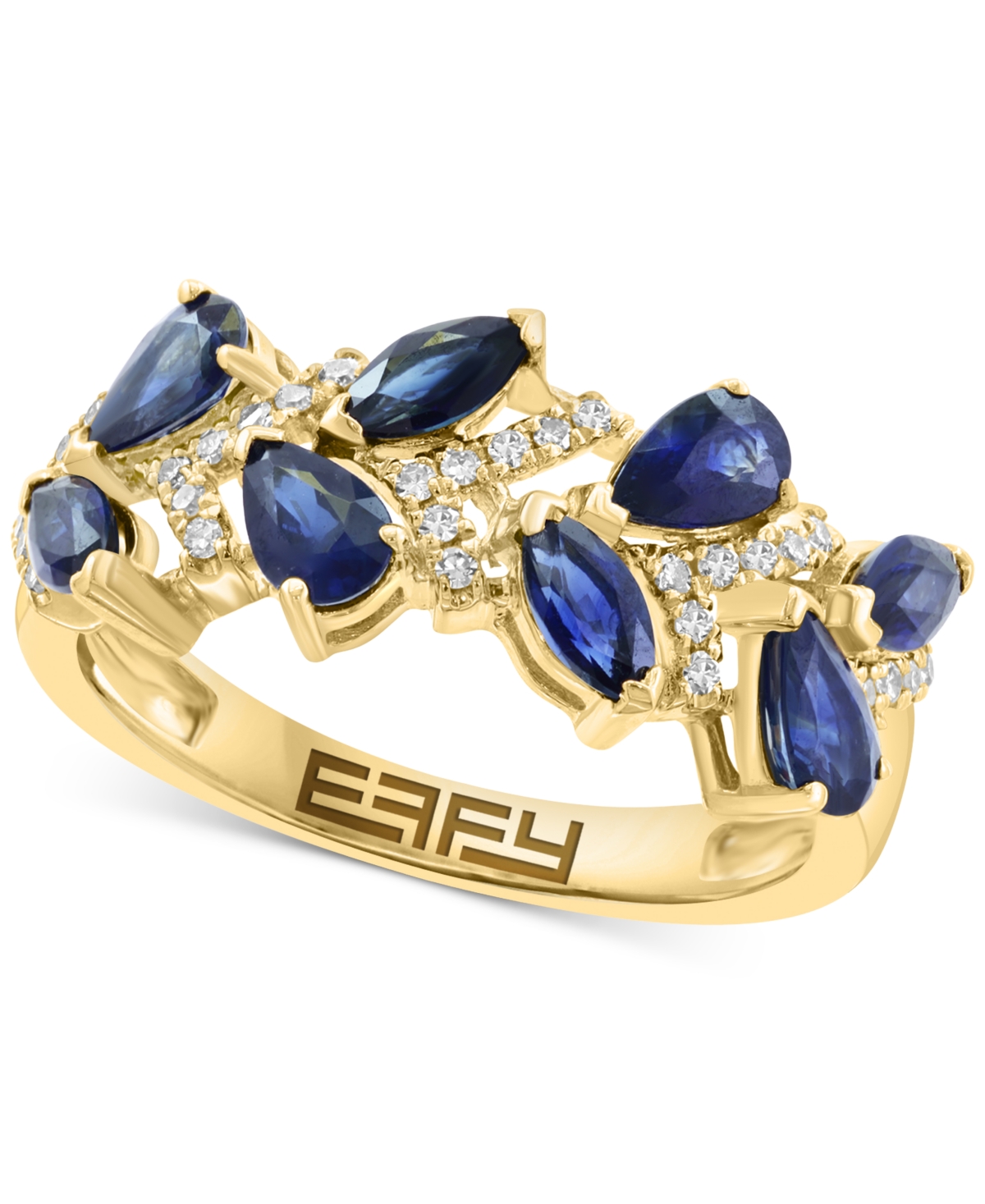 Effy Collection Effy Blue Sapphire (1-3/4 Ct. T.w.) & Diamond (1/8 Ct. T.w.) Statement Ring In 14k Yellow Gold In Sapphire