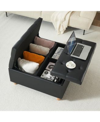 Lift Top Tufted Upholstered Ottoman Coffee Table with Storage